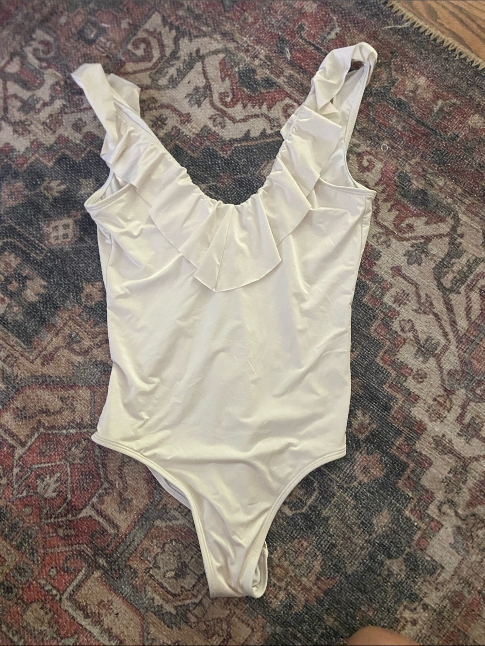 aerie White Ruffle One-Piece Swimsuit